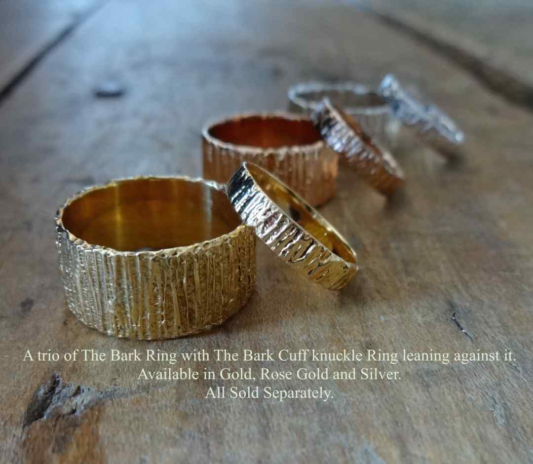 Bark Chunky and Cuff Ring Stacker Layer TER Gold silver Rose