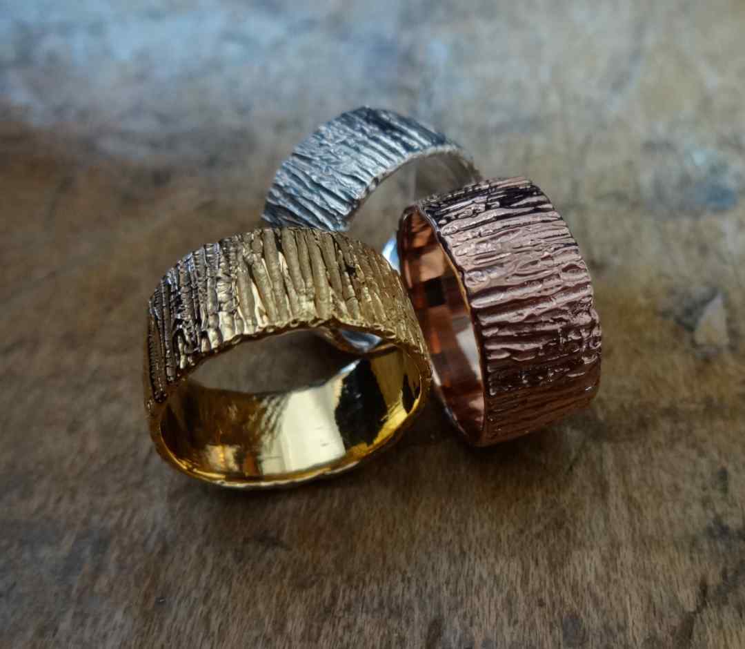 bark Chunky Ring Stacker Layer TER Gold silver Rose