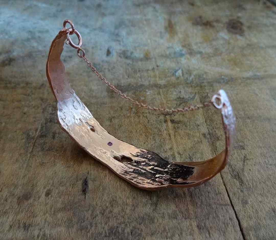 Driftwood Small Cuff in Rose Gold with elegant security chain 