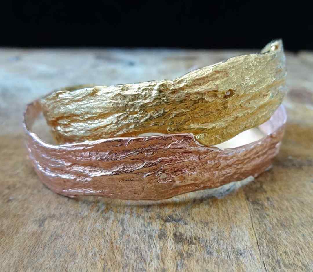 Driftwood Large Cuffs, layered in Gold and Rose Gold