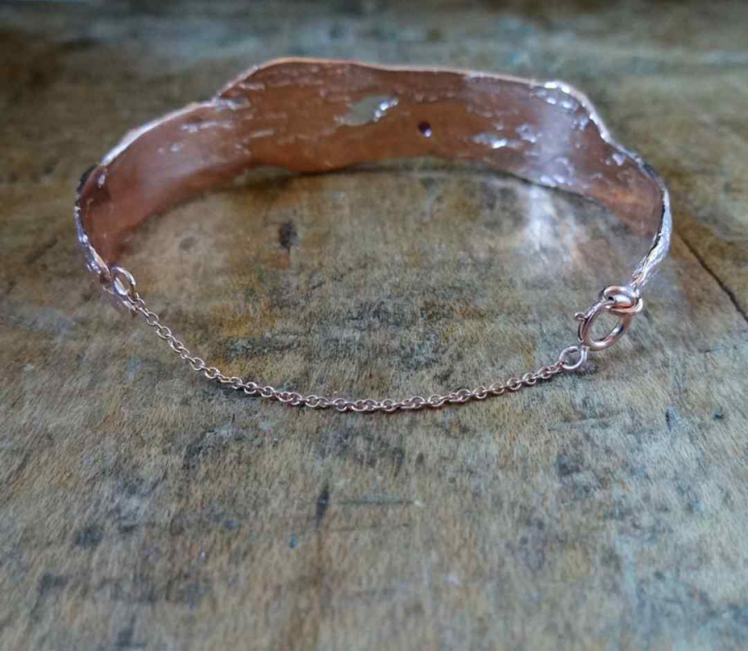 Driftwood Small Cuff in Rose Gold with elegant security chain 