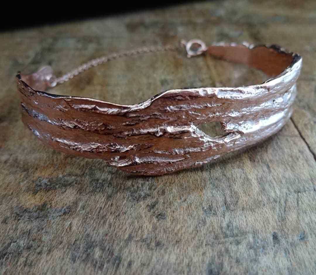 Driftwood Small Cuff in Rose Gold with elegant security chain 